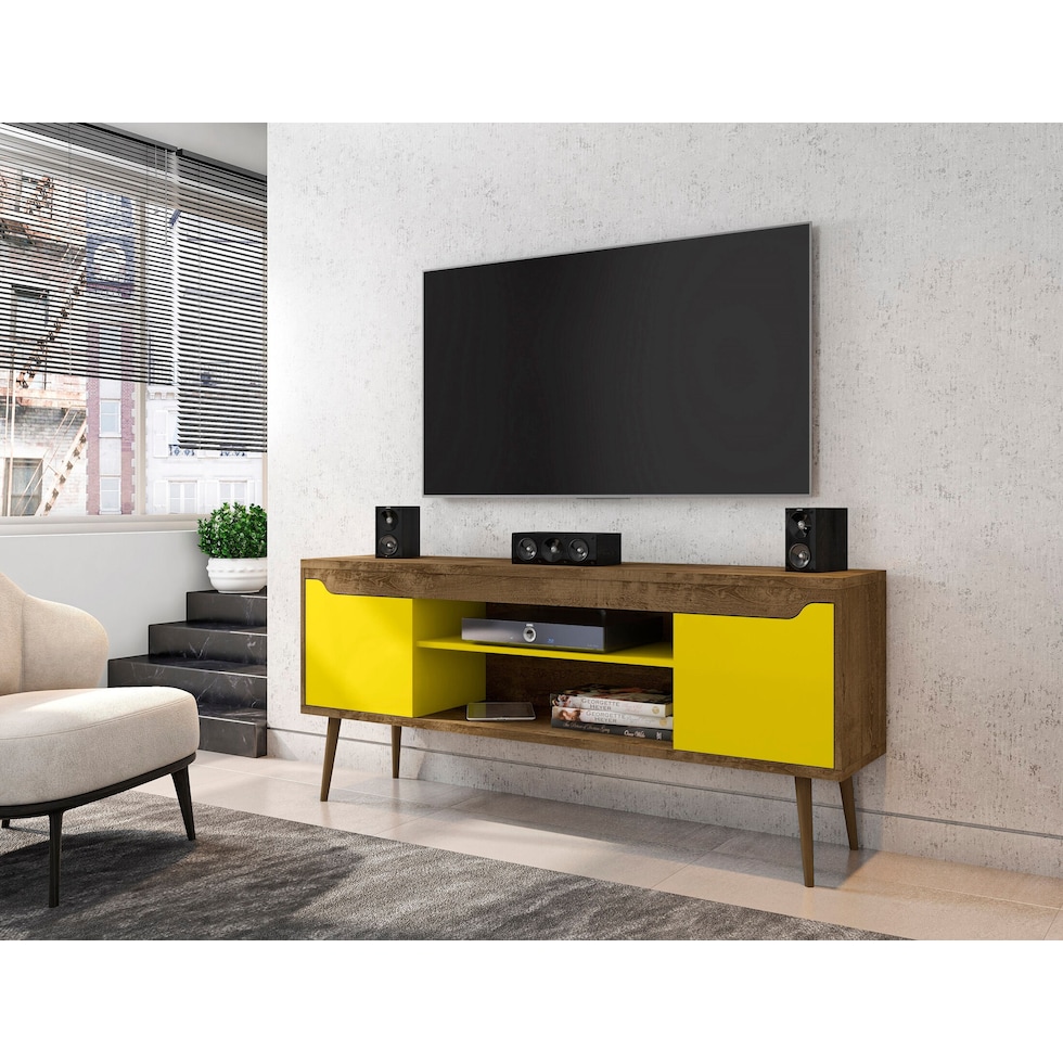 columbia brown yellow tv stand   