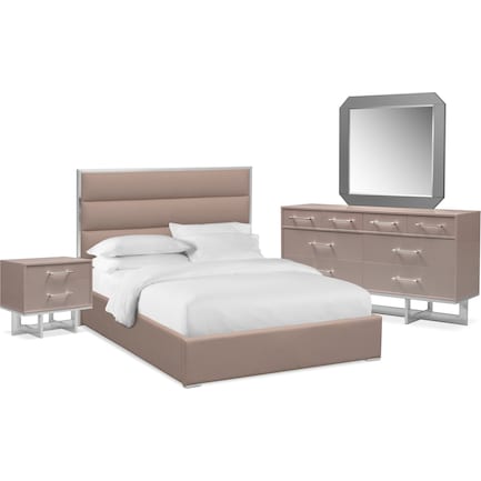 Concerto 6-Piece Queen Bedroom Set with Nightstand, Dresser and Mirror - Champagne