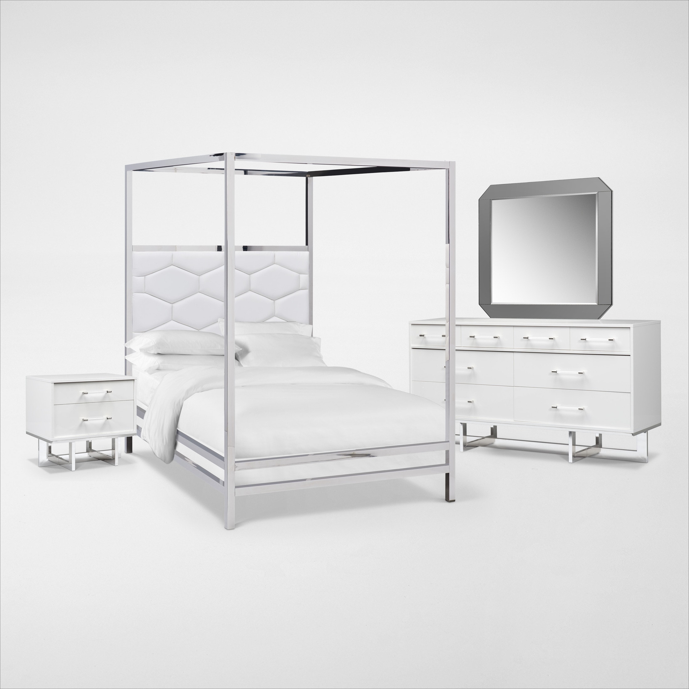 Concerto 6 Piece Canopy Bedroom Set with Nightstand Dresser and Mirror