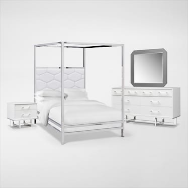 Concerto 6-Piece Canopy Bedroom Set with Nightstand, Dresser and Mirror