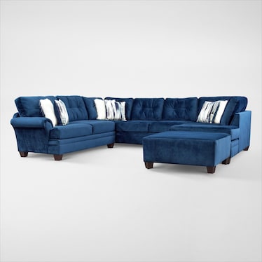 Cordelle 3-Piece Sectional with Right-Facing Chaise and Ottoman - Blue