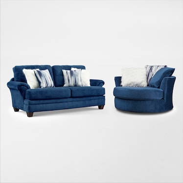 Cordelle Sofa and Swivel Chair Set - Blue