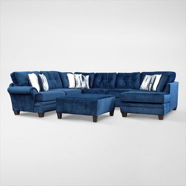 Cordelle 3-Piece Sectional with Right-Facing Chaise and Ottoman - Blue