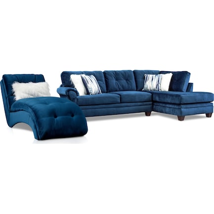 Cordelle 2-Piece Right-Facing Sectional and Chaise - Blue