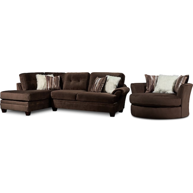 Living Room Furniture - Cordelle 2-Piece Sectional with Chaise and Swivel Chair Set