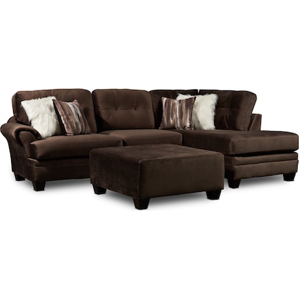 Cordelle 2-Piece Sectional with Right-Facing Chaise + FREE OTTOMAN - Chocolate