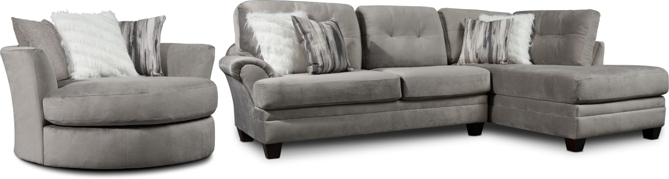 grey sectional with swivel chair