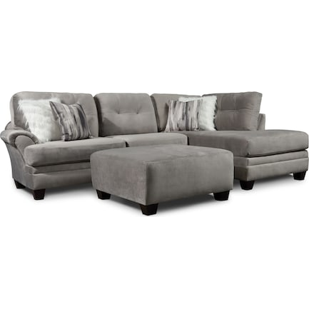 Cordelle 2-Piece Sectional with Right-Facing Chaise + FREE OTTOMAN - Gray