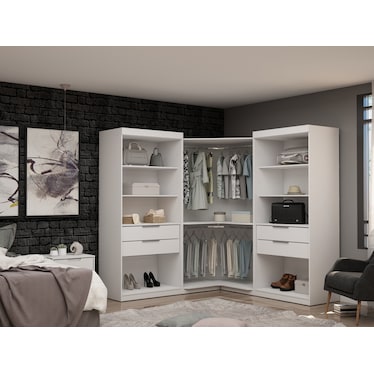 Cornell 3 Section Open Corner Closet - White