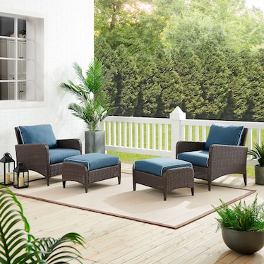 Corona Set of 2 Outdoor Chairs and Ottomans - Blue