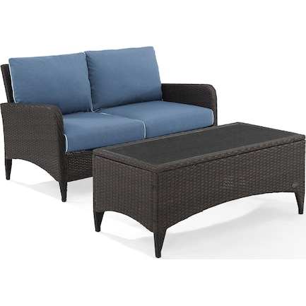 Corona Outdoor Loveseat and Coffee Table Set - Blue