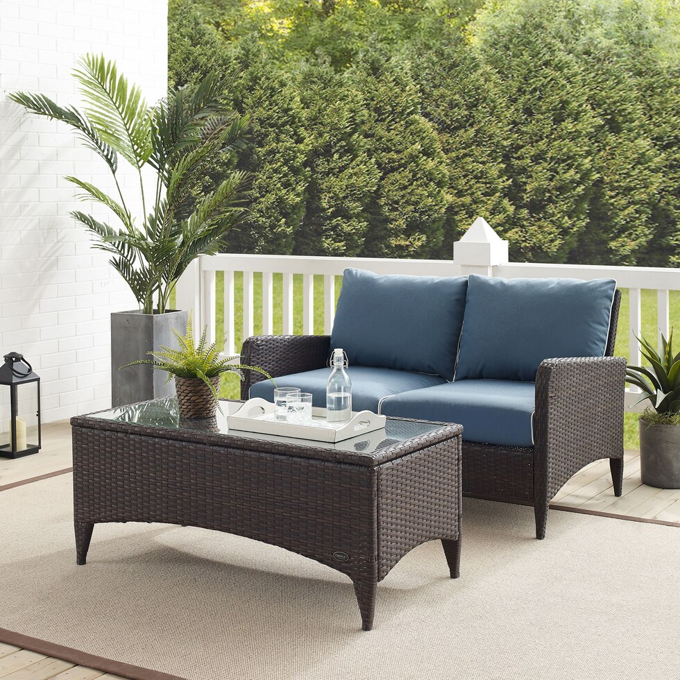 corona blue outdoor loveseat set   