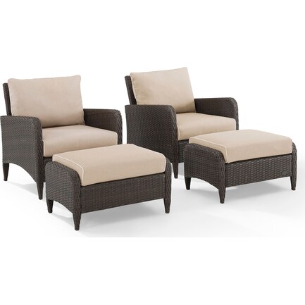 Corona Set of 2 Outdoor Chairs and Ottomans - Sand