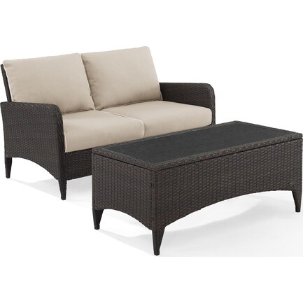 Corona Outdoor Loveseat and Coffee Table Set - Sand