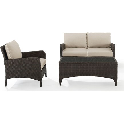 Corona Outdoor Loveseat, Chair and Coffee Table Set - Sand