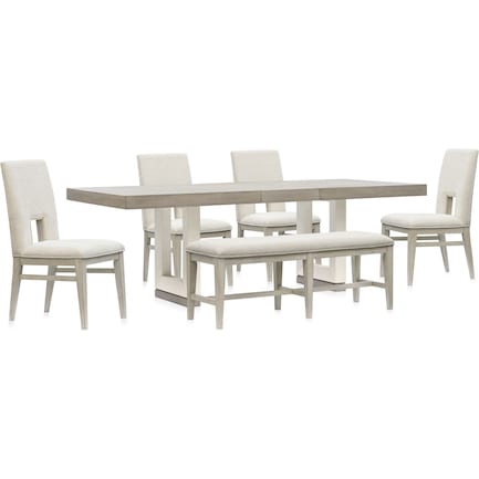 Coronado Extendable Dining Table, 4 Side Chairs, and Bench