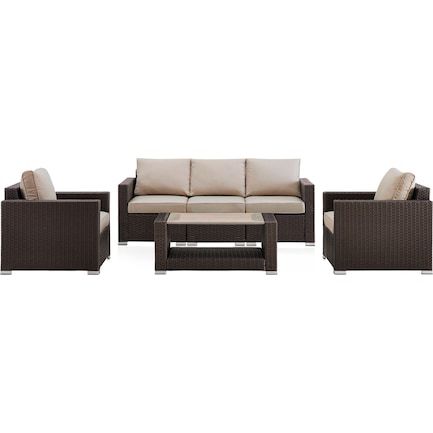 Coronado Outdoor Sofa, 2 Armchairs, and Coffee Table Set - Brown