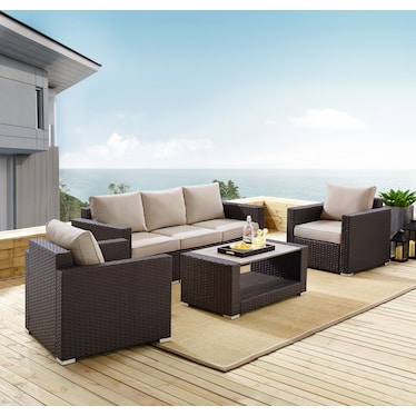 Outdoor And Patio Furniture, Lakeside 3 Piece Outdoor Sofa Armless Chairs And Coffee Table Set