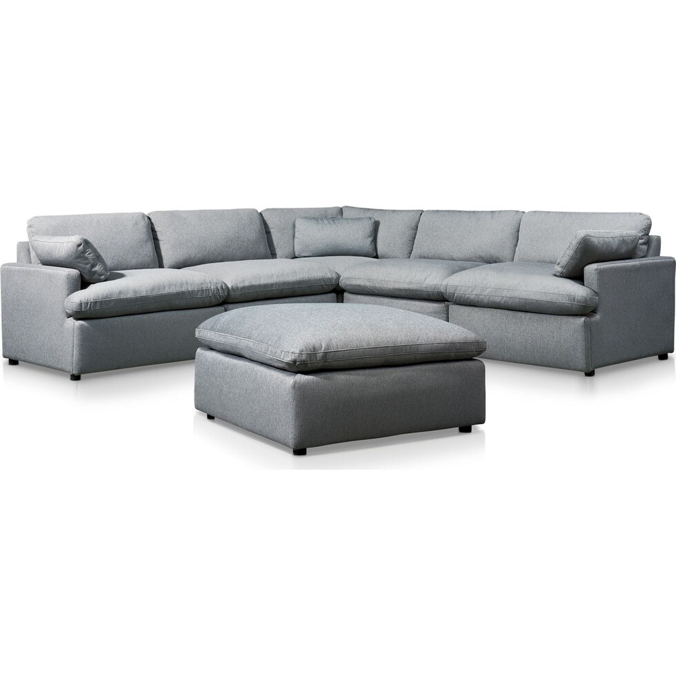 cozy gray  pc sectional and ottoman   