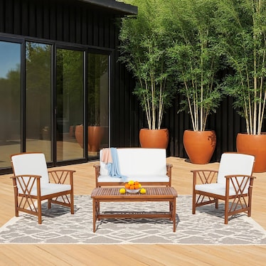 Crail Outdoor Loveseat, 2 Lounge Chairs and Coffee Table