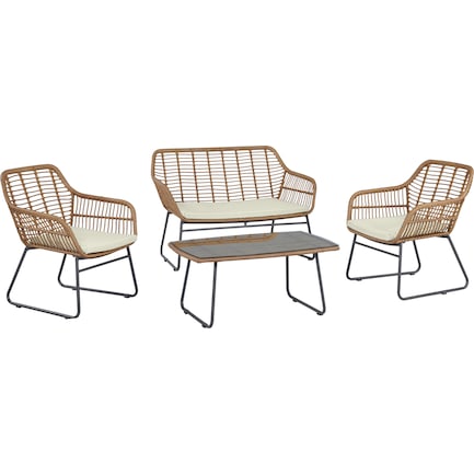 Cumberland Outdoor Loveseat, Set of 2 Chairs and Coffee Table - Cream