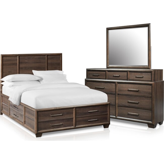 Bedroom Furniture - Dakota 5-Piece Panel Storage Bedroom Set with Dresser and Mirror