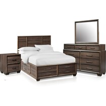 dakota dark brown  pc queen storage bedroom   