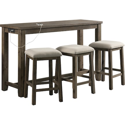 Damaris Bar-Height Dining Set with Table with USB Charging and 3 Stools - Gray