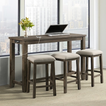 Damaris Bar-Height Dining Set with Table with USB Charging and 3 Stools - Gray
