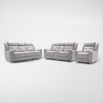 Damen Manual Reclining Gliding Sofa, Loveseat, and Recliner - Light Gray