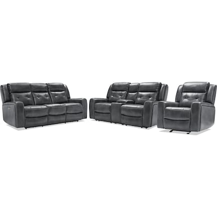 Damen Dual-Power Reclining Sofa, Loveseat, and Recliner - Charcoal