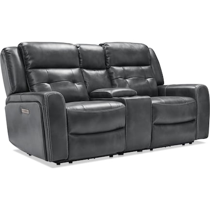 Damen 3-Piece Dual-Power Reclining Loveseat with Console - Charcoal