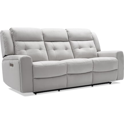 Damen Dual-Power Reclining Sofa with Drop-down Table - Light Gray