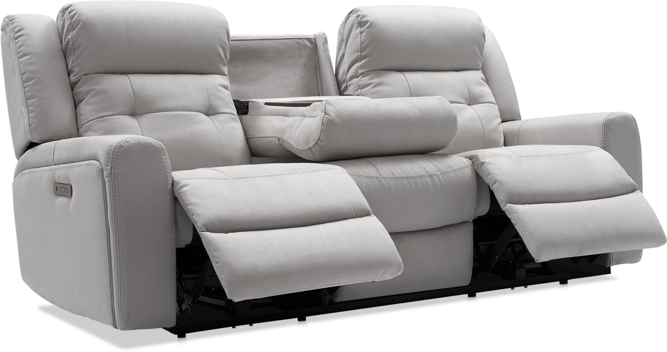 Damen Dual Power Reclining Sofa With Drop Down Table Value City Furniture   Damen Gray Power Reclining Sofa 2961679 1811820 