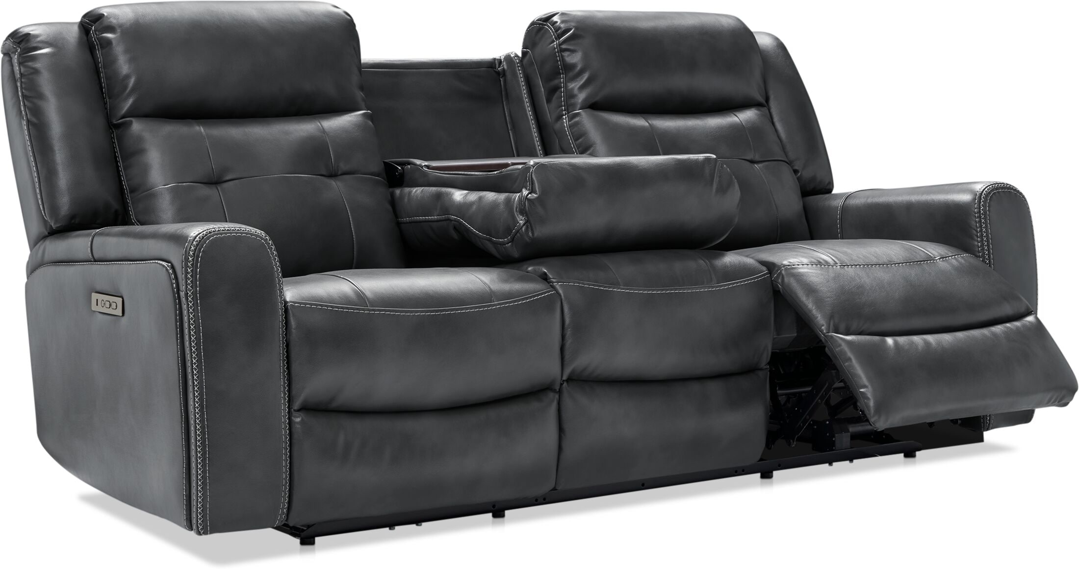 Damen Dual Power Reclining Sofa With Drop Down Table Value City Furniture   Damen Gray Power Reclining Sofa 2961733 1811852 