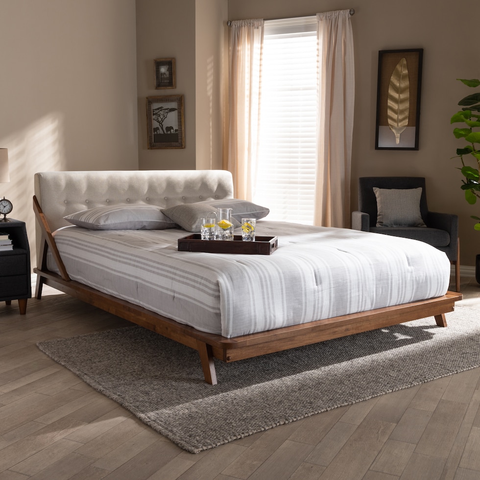 damini beige walnut queen bed   
