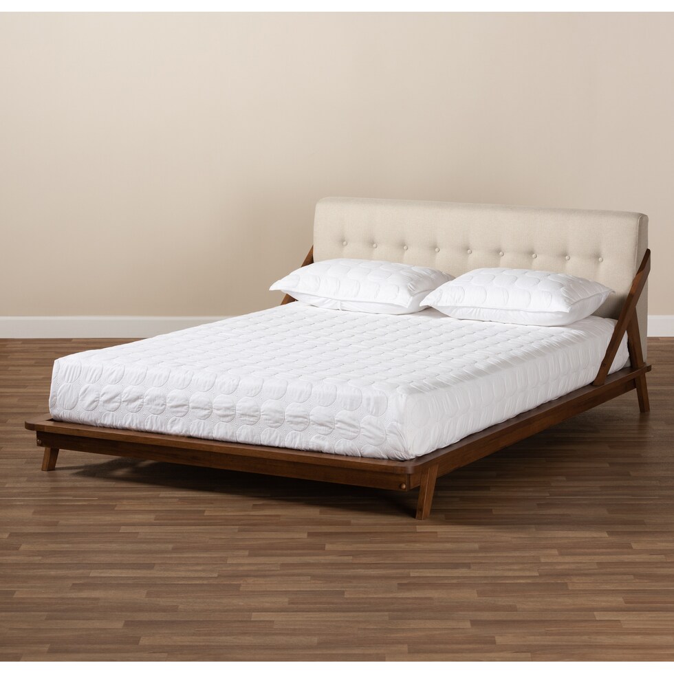 damini beige walnut queen bed   