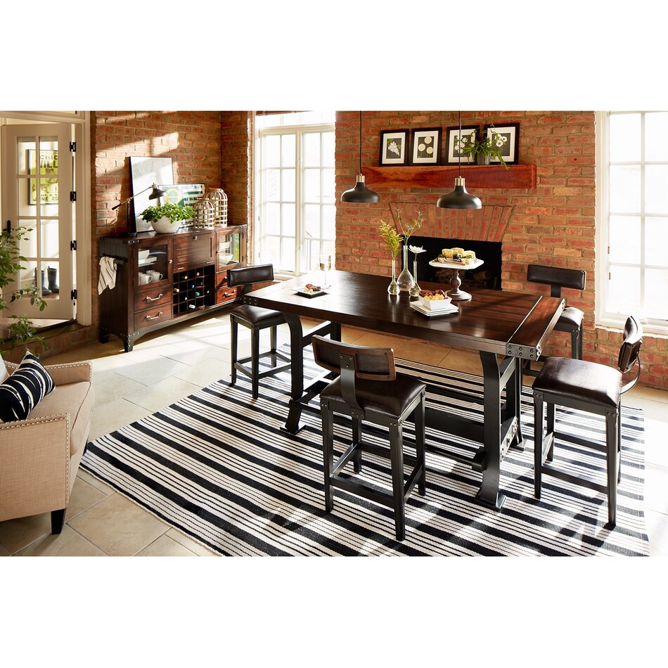 Newcastle CounterHeight Dining Table and 4 Stools Mahogany Value City Furniture