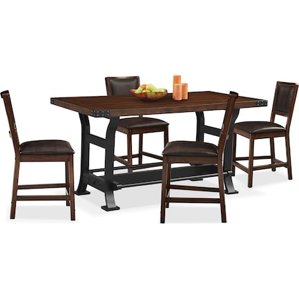 Newcastle Counter-Height Dining Table and 4 Dining Chairs - Mahogany