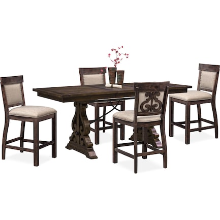 Charthouse Counter-Height Dining Table and 4 Upholstered Stools - Charcoal