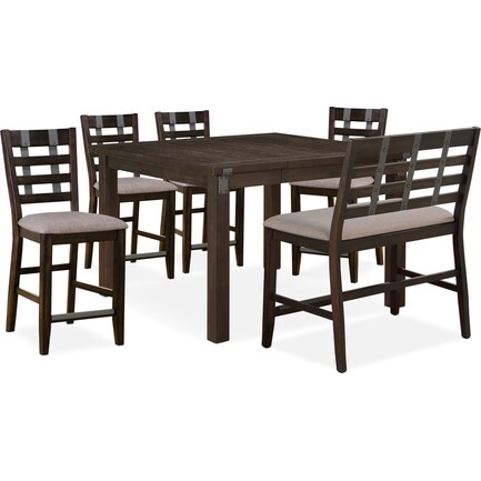 Hampton Counter-Height Dining Table, 4 Stools and Bench - Cocoa