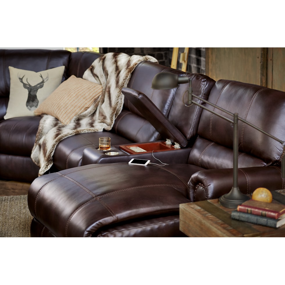 dartmouth burgundy dark brown power reclining sectional   