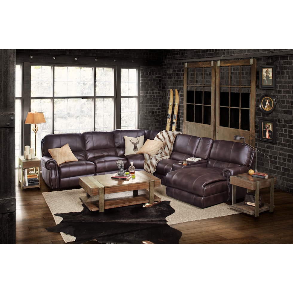 dartmouth burgundy dark brown power reclining sectional   