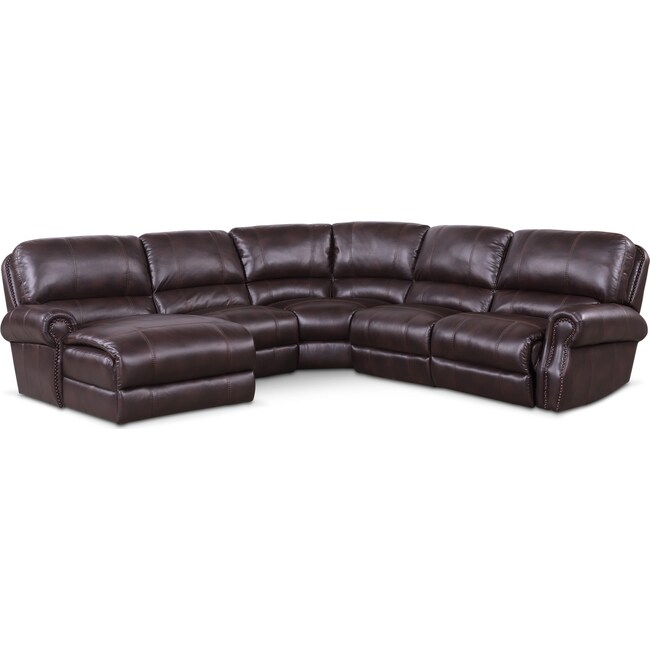 Living Room Furniture - Dartmouth 5-Piece Dual-Power Reclining Sectional with Chaise and 1 Reclining Seat