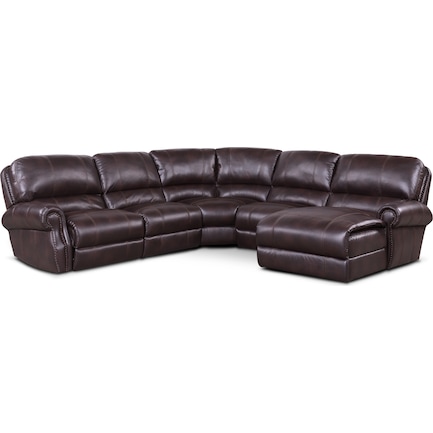 Dartmouth 5-Piece Power Reclining Sectional w/ Right-Facing Chaise and 1 Reclining Seat - Burgundy