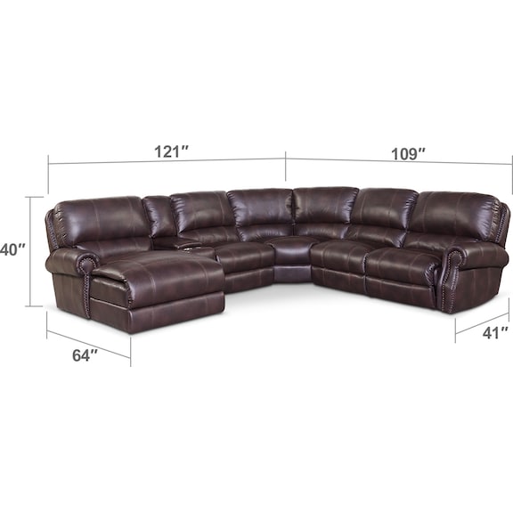 Living Room Furniture - Dartmouth 6-Piece Dual-Power Reclining Sectional with Chaise and 2 Reclining Seats