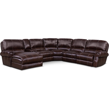 Dartmouth 6-Piece Power Reclining Sectional w/ Left-Facing Chaise and 2 Reclining Seats - Chocolate