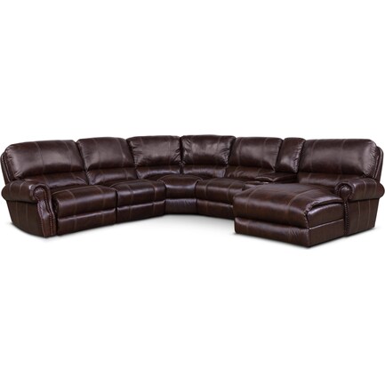 Dartmouth 6-Piece Power Reclining Sectional w/ Right-Facing Chaise and 2 Reclining Seats - Chocolate