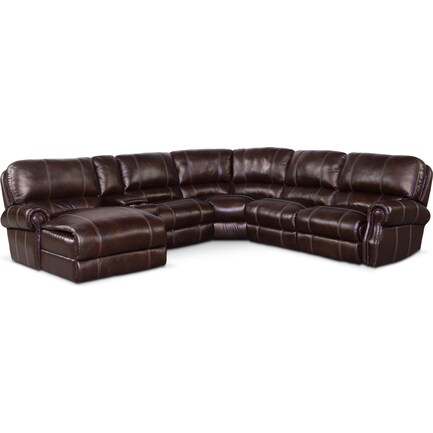 Dartmouth 6-Piece Power Reclining Sectional w/ Left-Facing Chaise and 1 Reclining Seat - Chocolate