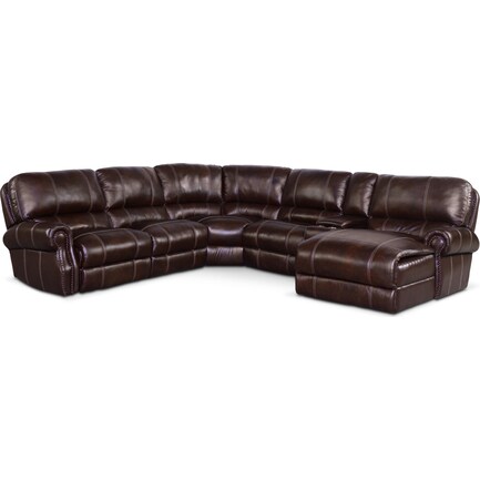 Dartmouth 6-Piece Power Reclining Sectional w/ Right-Facing Chaise and 1 Reclining Seat - Chocolate